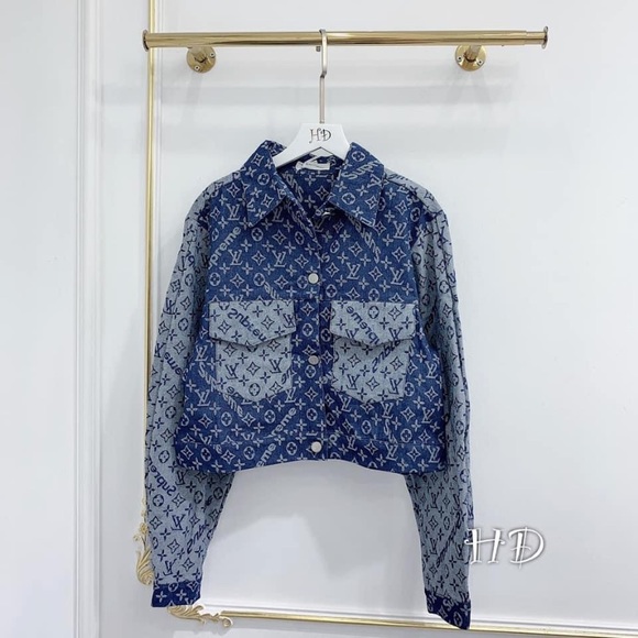 Denim jean jacket cropped lv print monogram - Picture 2 of 2